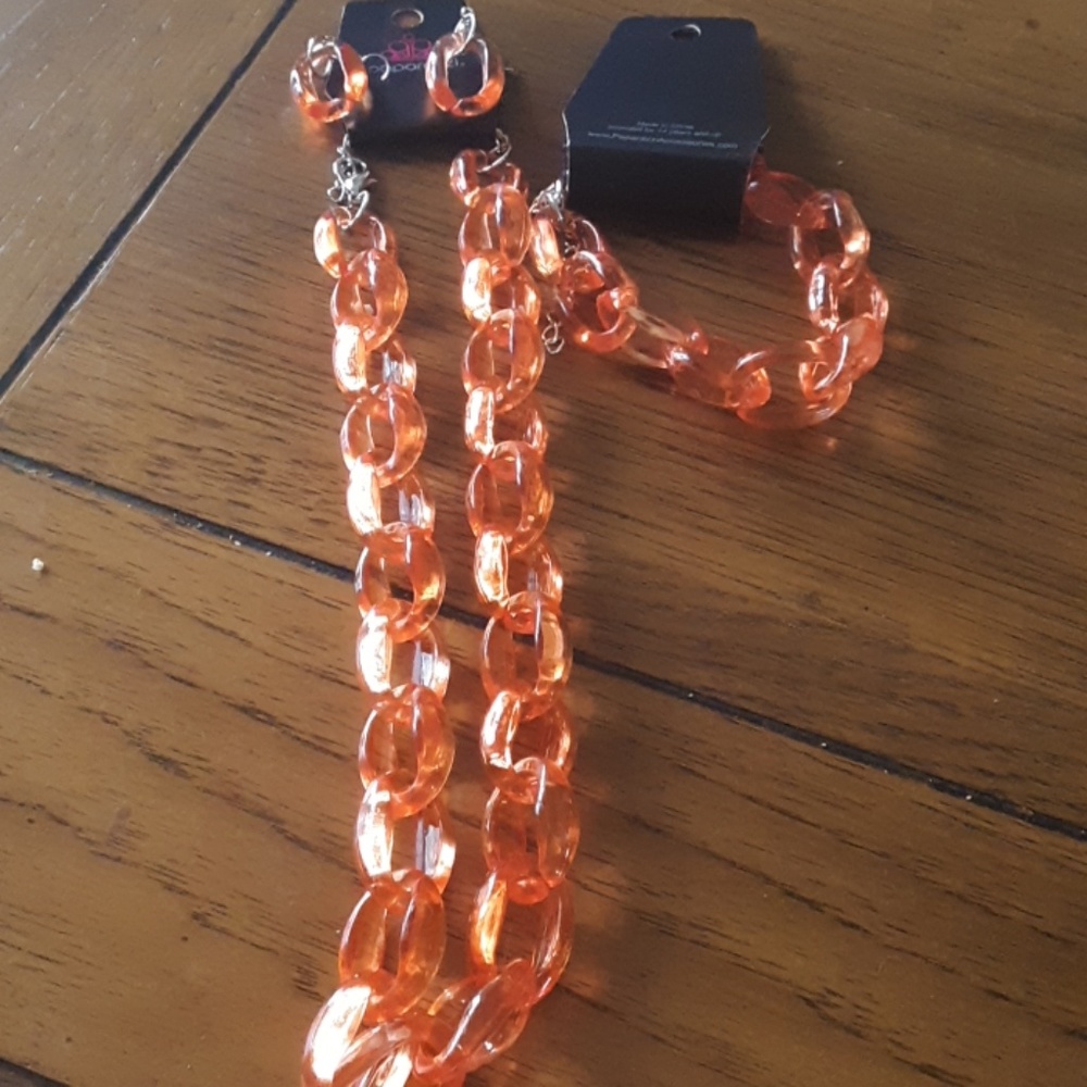 Acrylic Orangish Necklace,  Earrings Bracelet